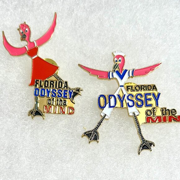 Jewelry - Pair of Dancing Pink Flamingoes, Sailor & girl pins-Florida Odyssey of the Minds